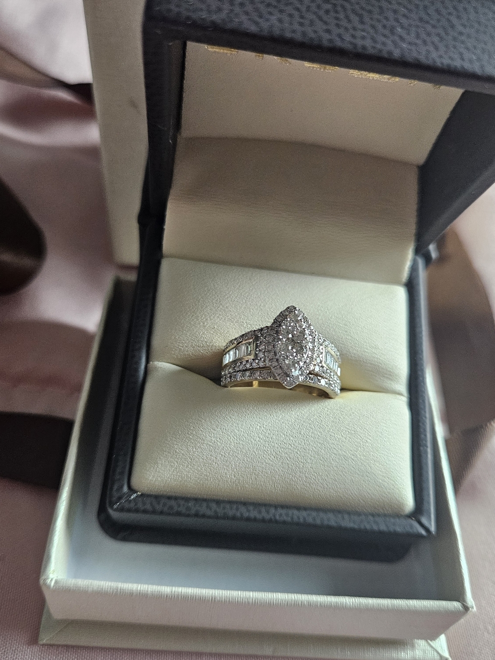 Elegant Gold and Diamond Halo Engagement Ring Set - Women's Wedding Band - Picture 2 of 6